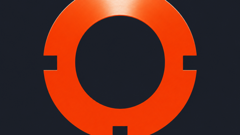 Olivia avatar — orange machined-bushing mark on charcoal