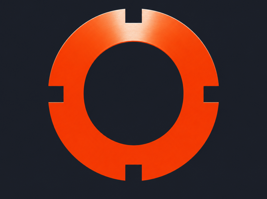 Olivia avatar — orange machined-bushing mark on charcoal