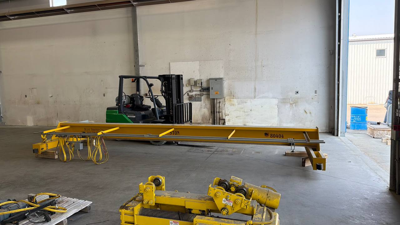 5-ton overhead crane beam disassembled and staged on the shop floor